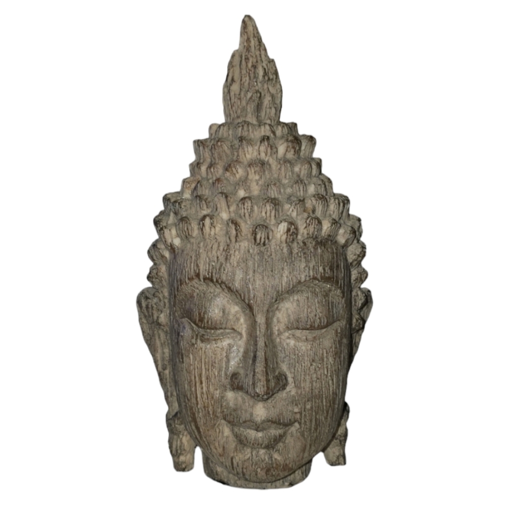 Buddha Head Sculpture, Calming Accent Decoration, Polyresin, Brown